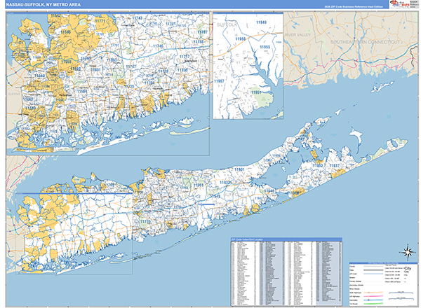 Nassau-Suffolk Metro Area Wall Map Basic Style